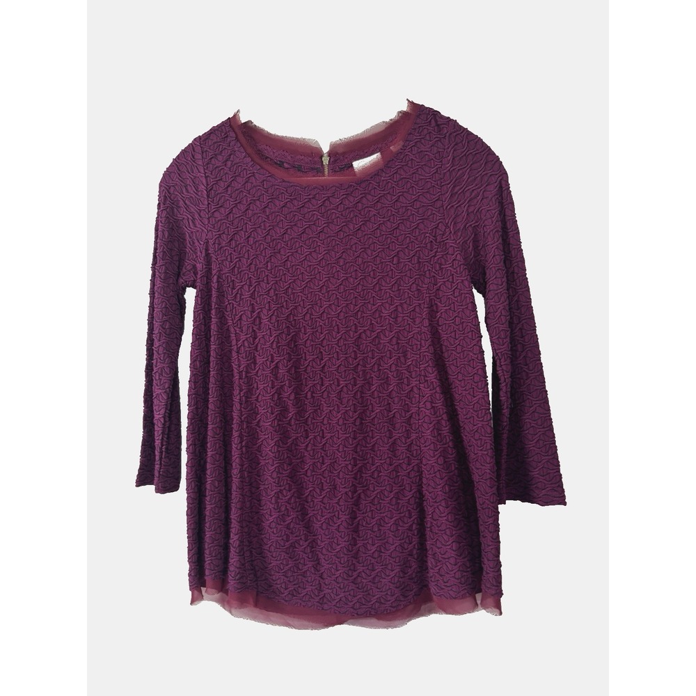 Anthropologie Postmark Small Top Textured Weave Lace Trim 3/4 Sleeve Chic Blouse